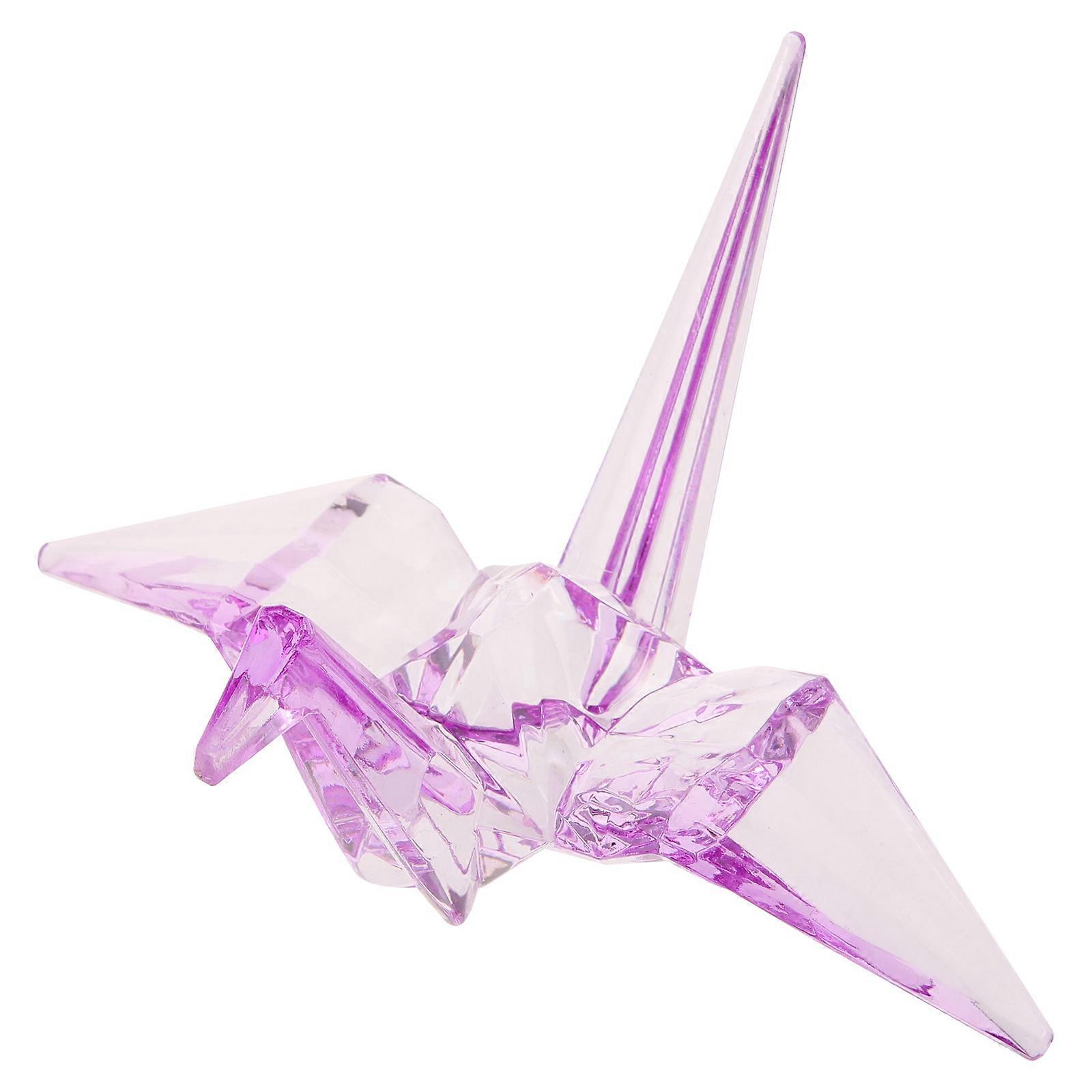 Purple Acrylic Origami Crane Statue Modern Minimalist Bird Decor for Kids Birthday Gift 6.5 inch