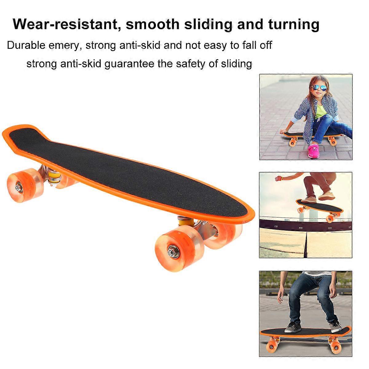 Beginner Skateboard Anti-Skid Good Controllability Skateboard Outdoor Riding 56cm Single Mini Fish Board 1Set