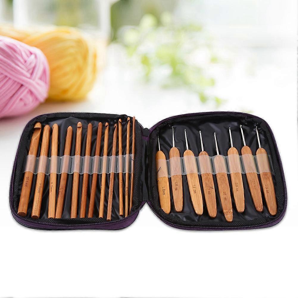 20pcs Bamboo Crochet Hooks Set with Case, Needles 1.0-10mm