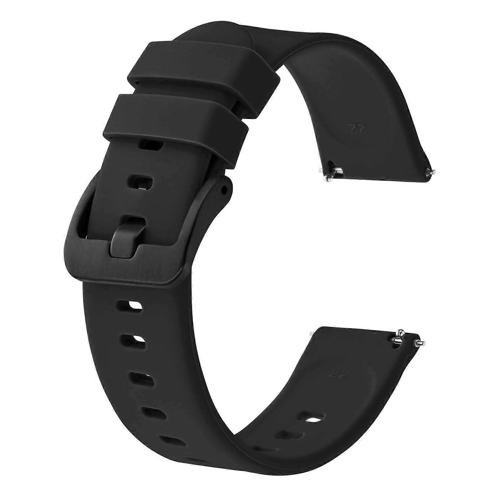 Silicone Watch Strap Quick Release, Lightweight, 14-22mm, Black Strap, Black Buckle