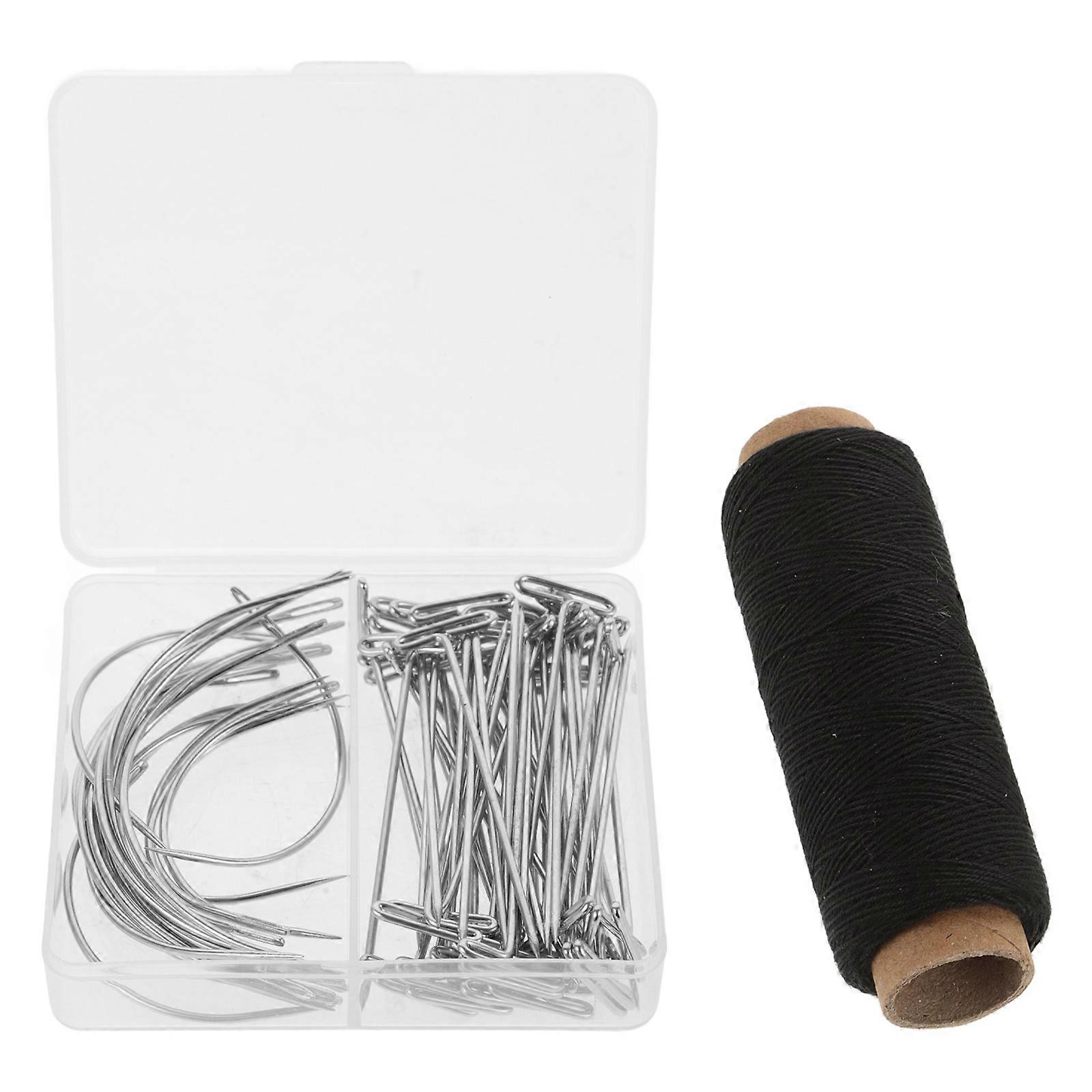Wig Making Needles Set with 50pcs TPins and 20pcs C Curved Needles in Stainless Steel for Wig Use Black 71pcs Total