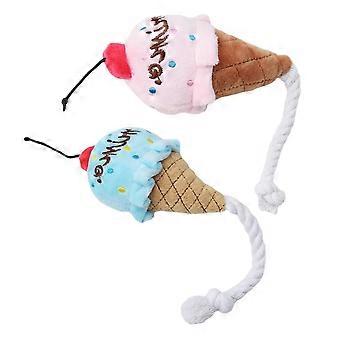 Plush Ice Cream Dog Toy Set - 2 Squeaky Chew-Proof Plush Toys for Puppies Interactive Training Playtime