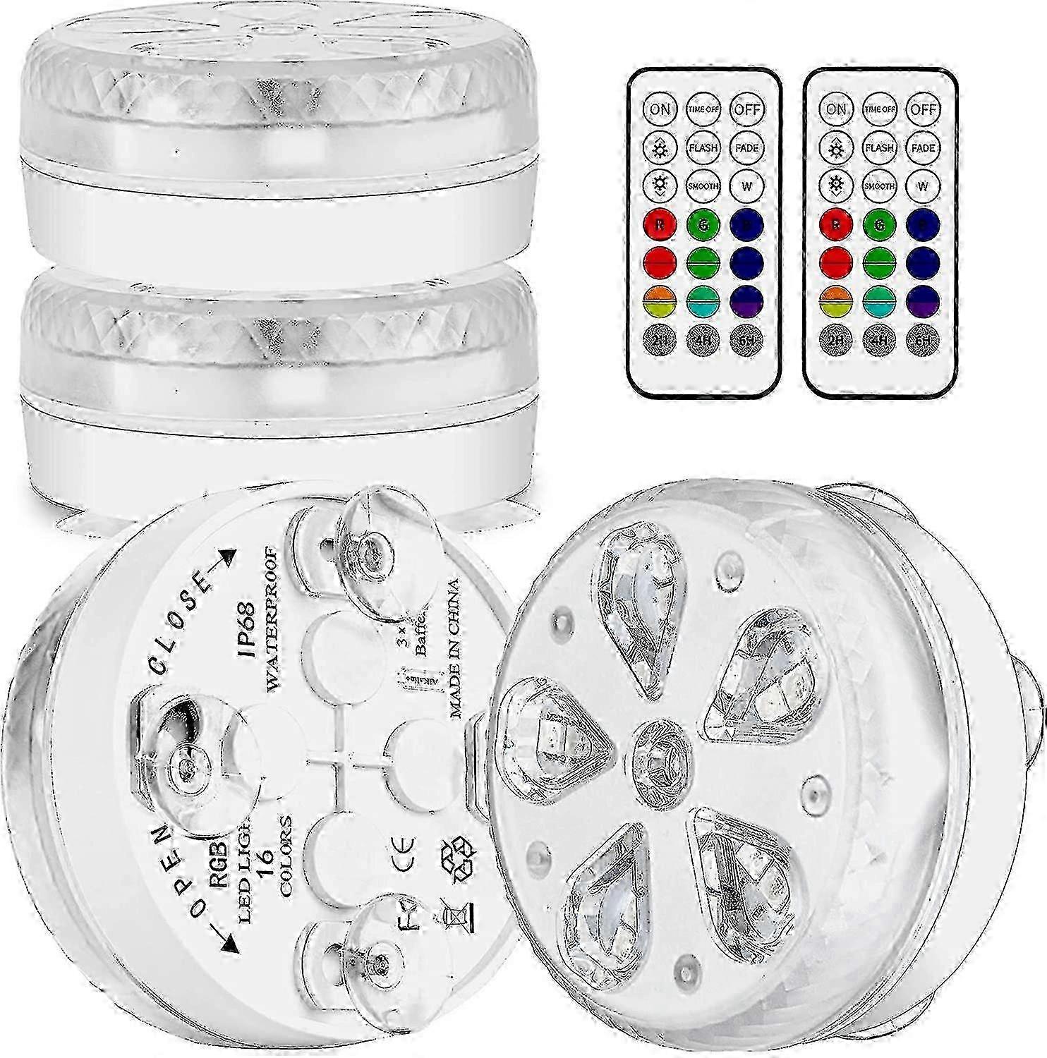Waterproof Led Submersible Pool Light With Rf Remote, Timer, 16 Leds, Suction Cup And Magnet For Pool, Aquarium, Vase, Party (4) OPMIUM