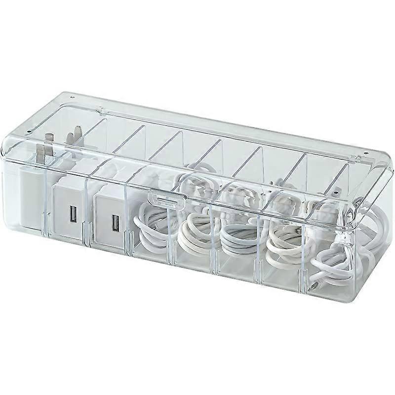 Data Cable Storage Box, 8 Compartments, Cable Organiser Box with Lid, Cable Organiser Box, Large Cable Management Box, Storage Box (White)