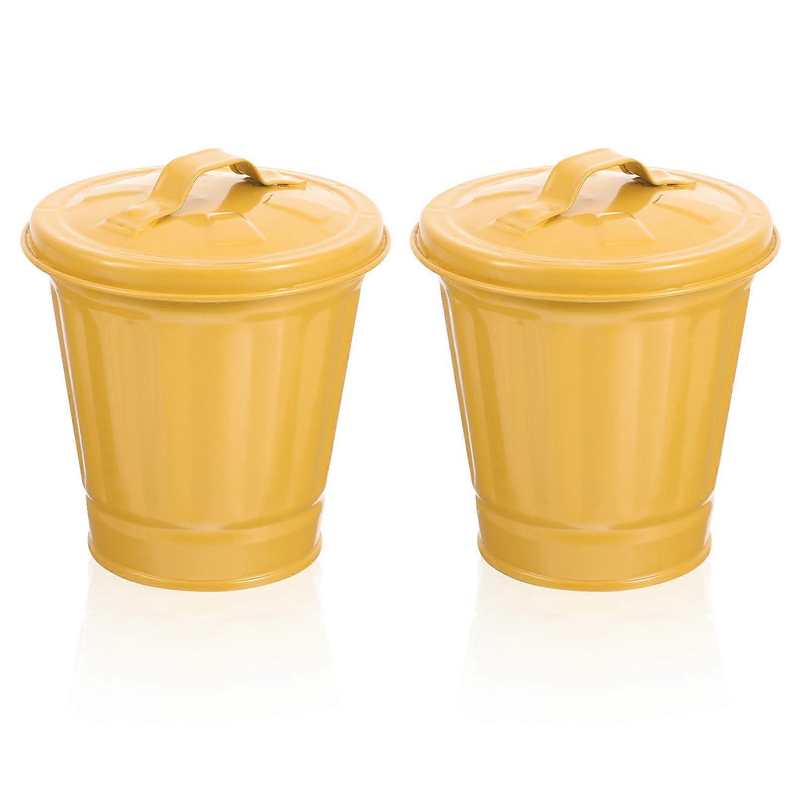 Desktop Trash Can in Red Made of Galvanized Iron for Storage Use 2pcs