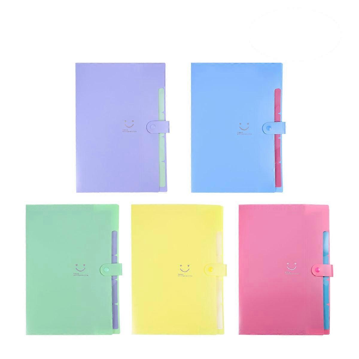 Assorted Color Plastic File Folder with 5 Pockets and Snap Closure for Document Organization 5 Count