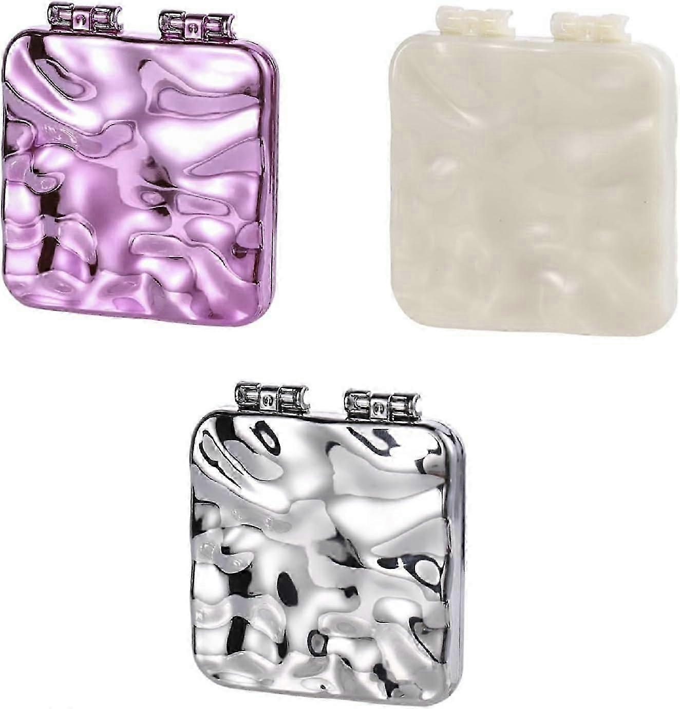 3PCS Wave Bright Surface Compact Mirror Square Travel Makeup Mirror