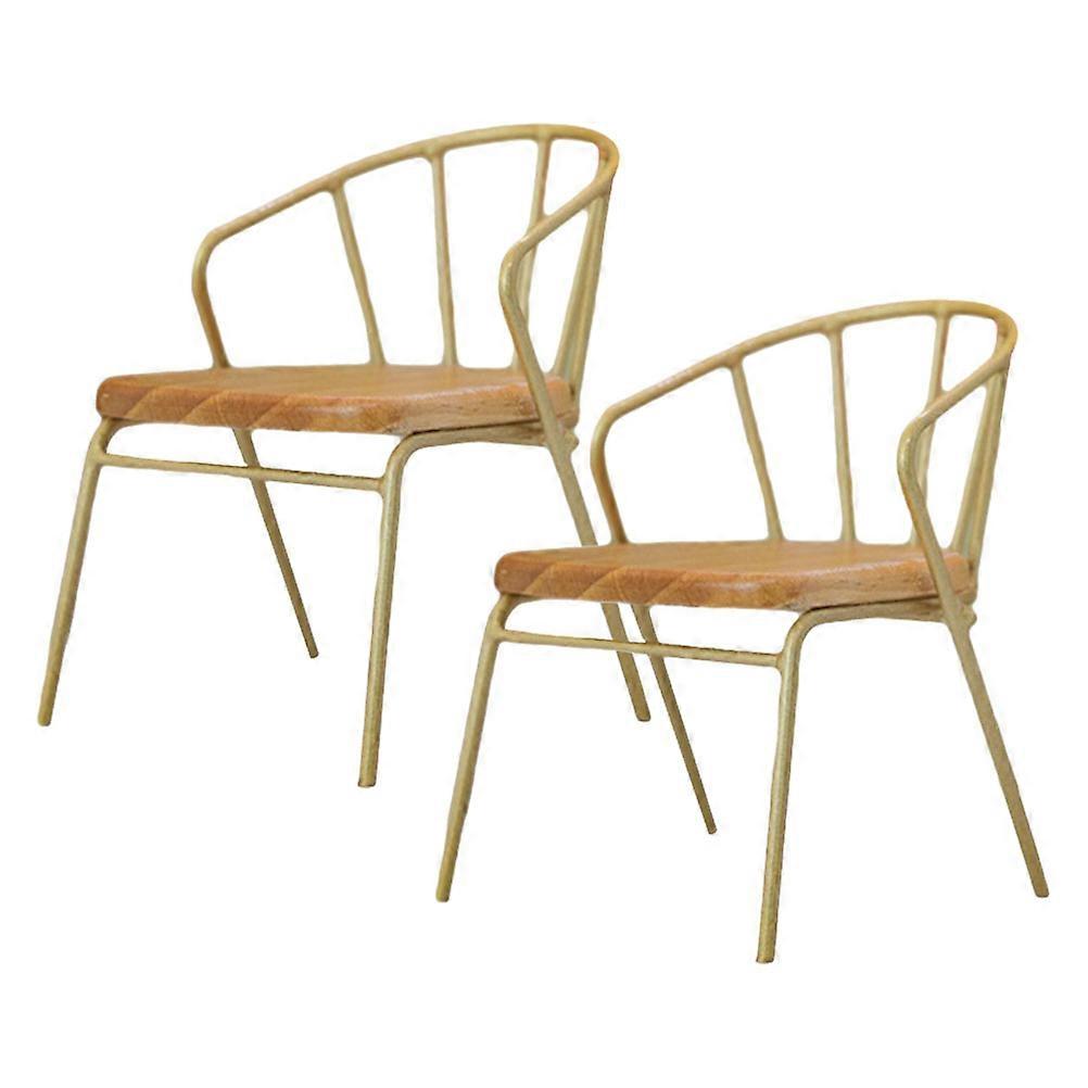 2pcs Miniature Doll House Chairs Desktop Ornament Furniture Accessory