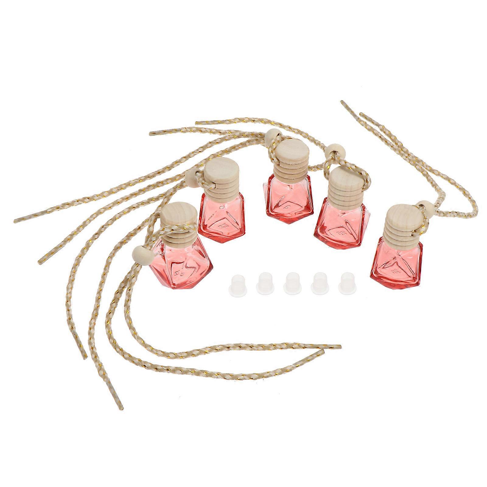 5 Pack Red Glass Car Hanging Perfume Bottle Pendant Essential Oil Diffuser for Home Decor