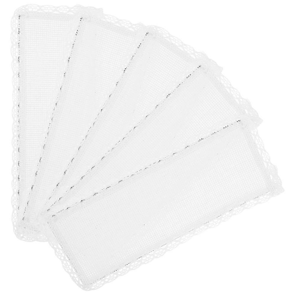 5pcs DIY Cross Stitch Bookmark Kit with Lace Edge, Blank Embroidery Fabric White Polyester Material Handmade Craft Bookmark for Book Lovers
