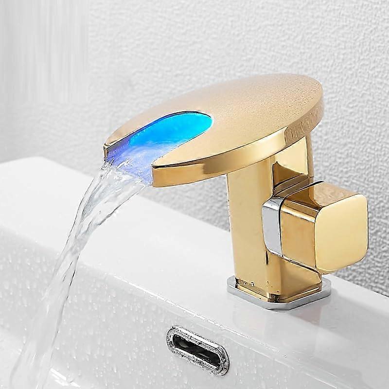 Black copper waterfall faucet with smart sensor, hot and cold temperature control color changing, chrome plated (white with LHT) gold with LHTs