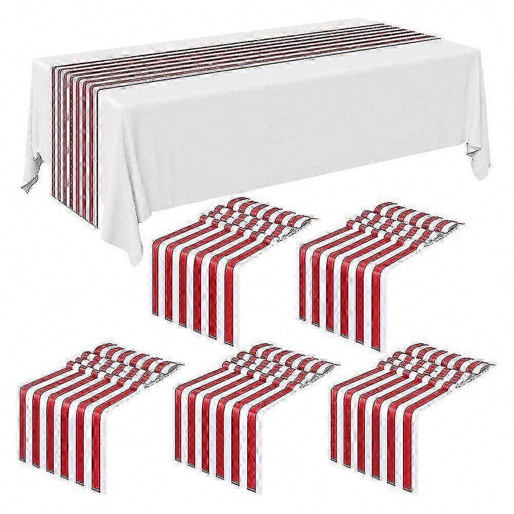 6-Piece Red & White Striped Table Runner Set for Wedding Decor - Polyester Tablecloth