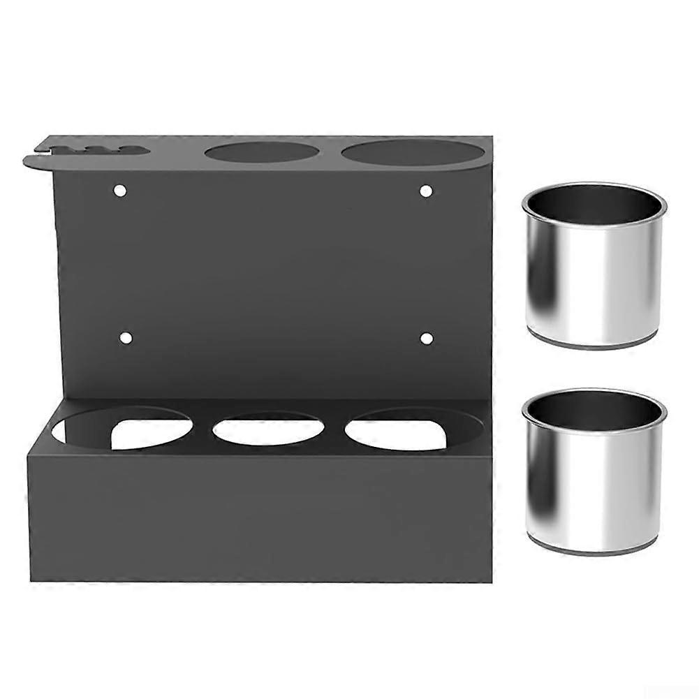 Wallmounted grease spray holder with removable drip cups for workshop and garage organization