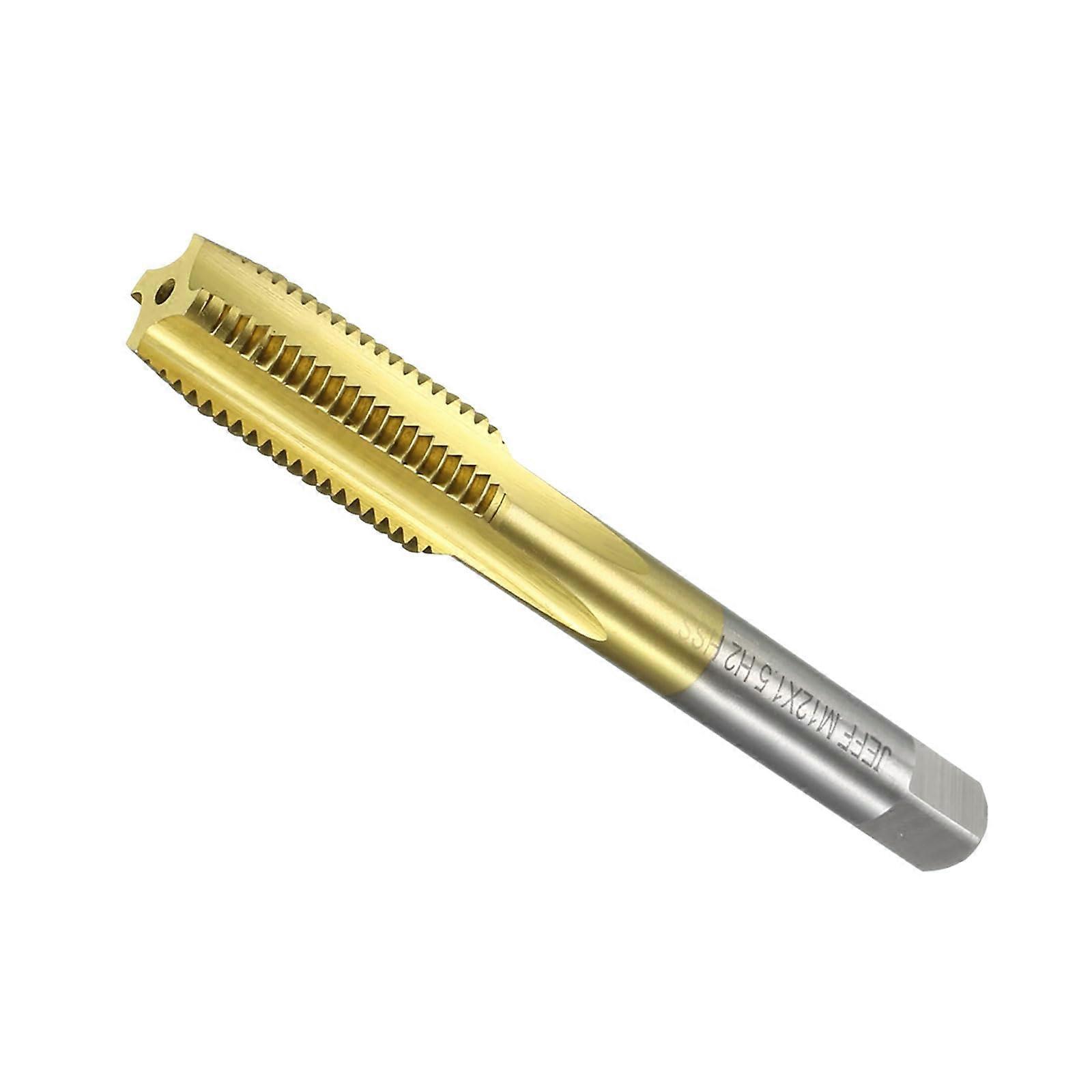 Metric Machine Tap M12 x 1.5 Thread Size Titanium Coated HSS Threading Tool 4 Straight Flutes For Drilling And Tapping