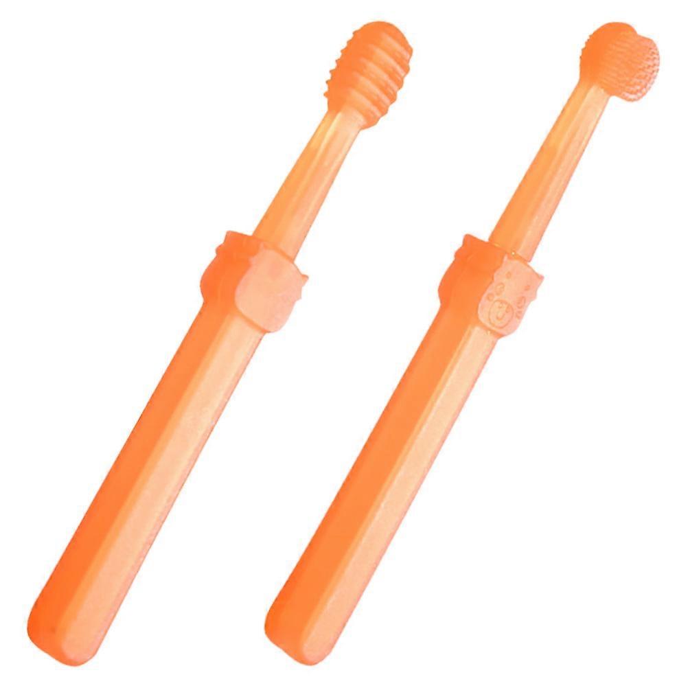 Silicone Toothbrush Set 2pcs with Animal Design, Gentle Bristles for Newborn Oral Care, Includes Storage Box