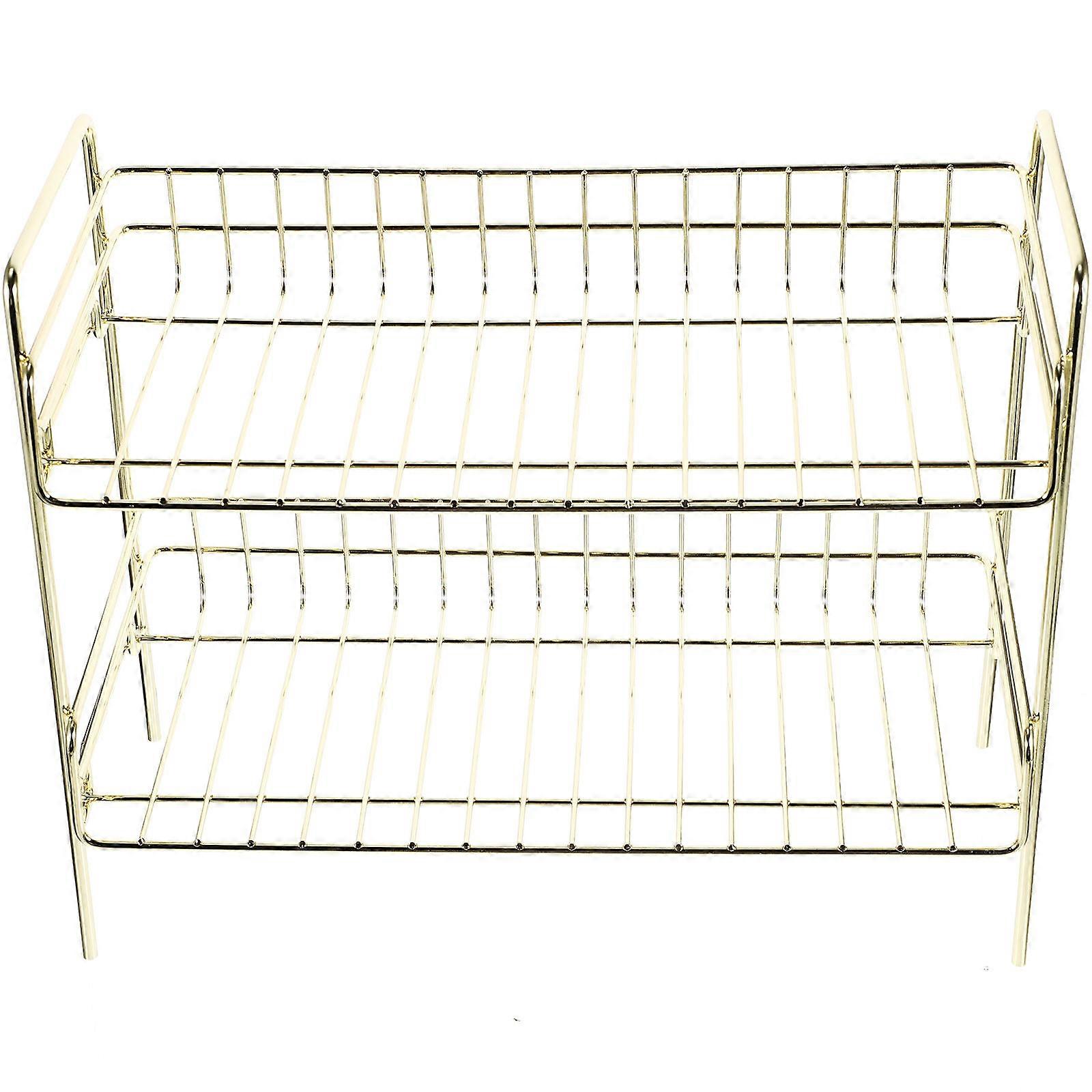 Double Layer Drain Storage Rack For Kitchen Use Featuring Golden Finish And Good Air Permeability 1Set
