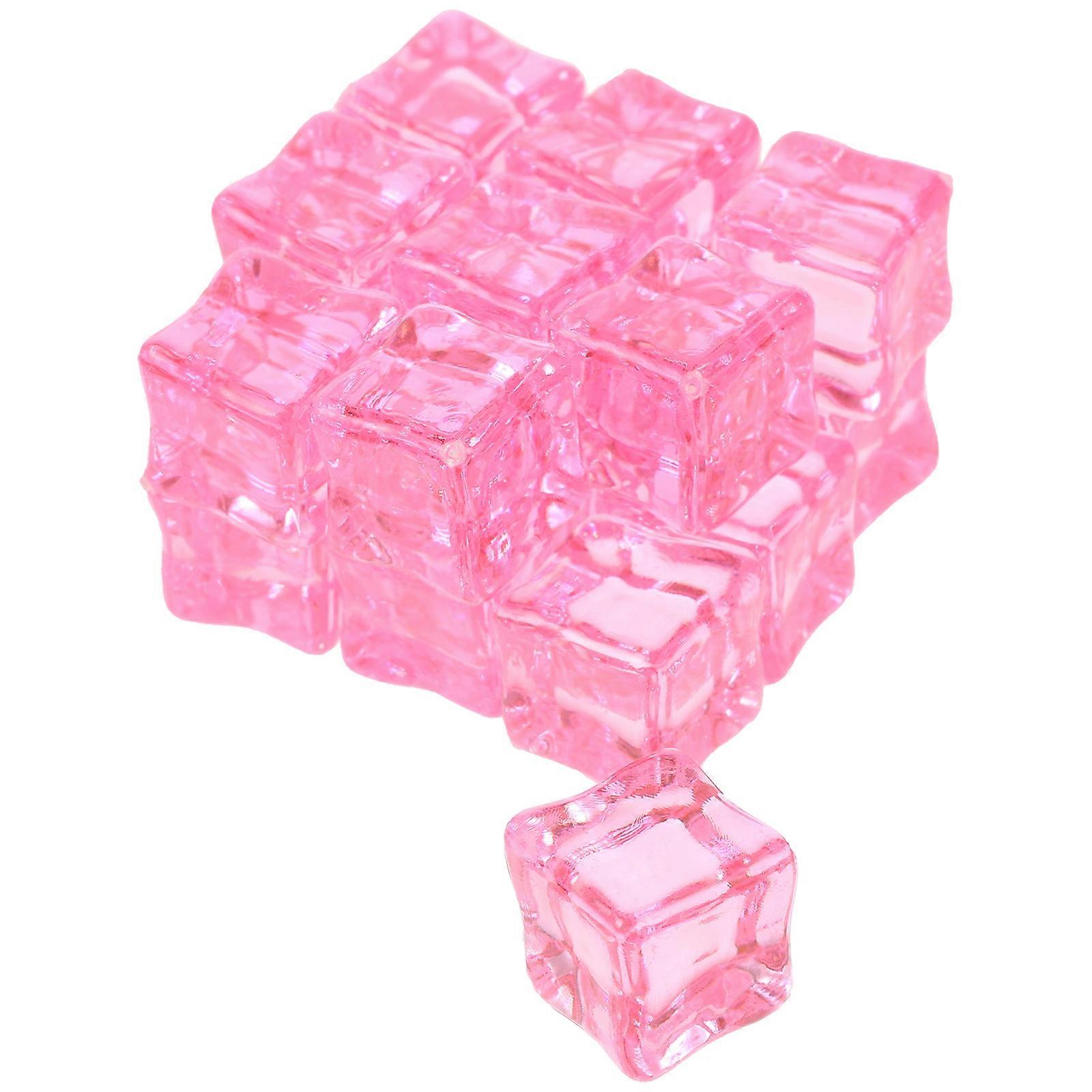Display Ice Cubes Reusable Plastic Squares Photography Props Pink Color for 50Pcs