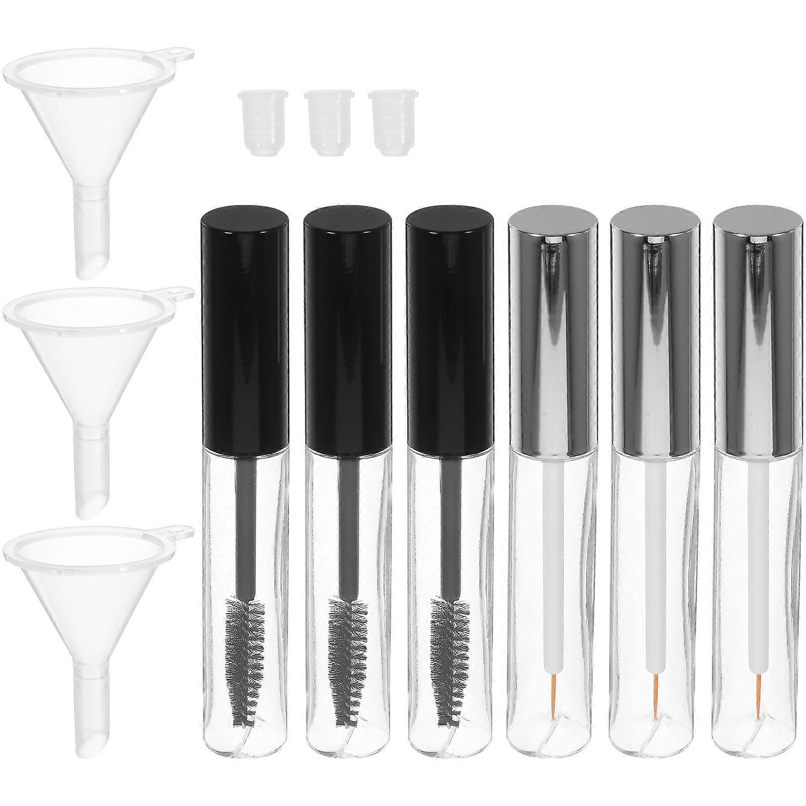 Hemoton 3PCS 10ml Empty Mascara Tube with Eyelash Wand and 3PCS Funnels Set DIY Mascara Container with 3PCS Silver Eyelash Cream Container