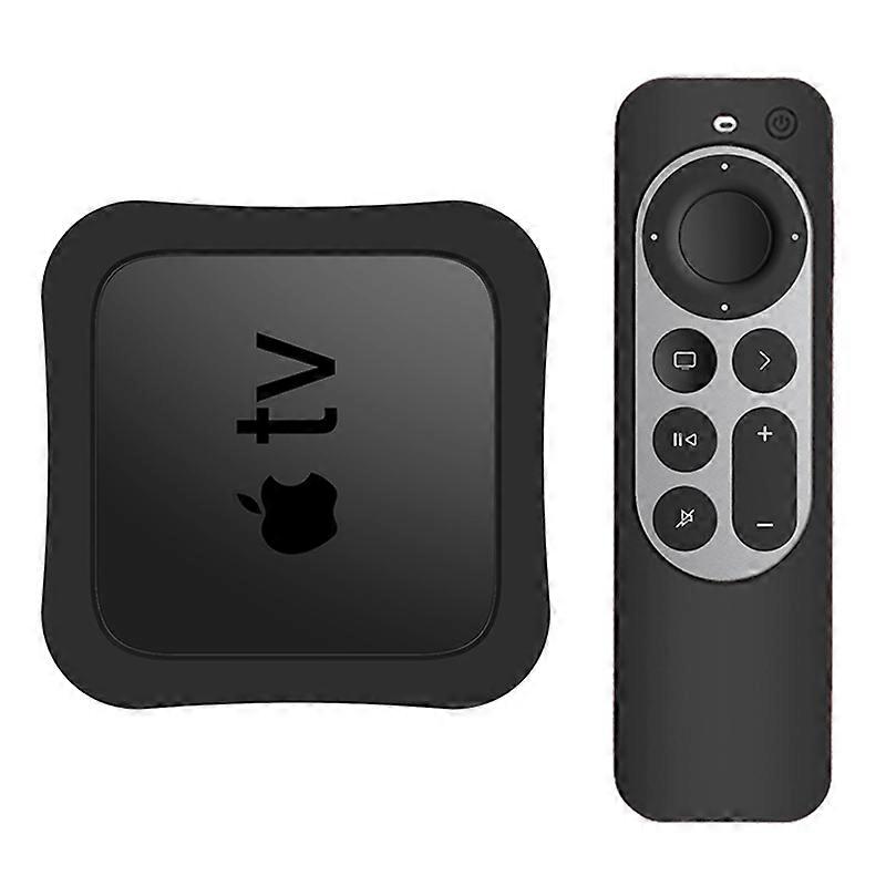 Set-top Box + Remote Controller Silicone Anti-drop Protective Covers Set for Apple TV 4K 2021 - Blac