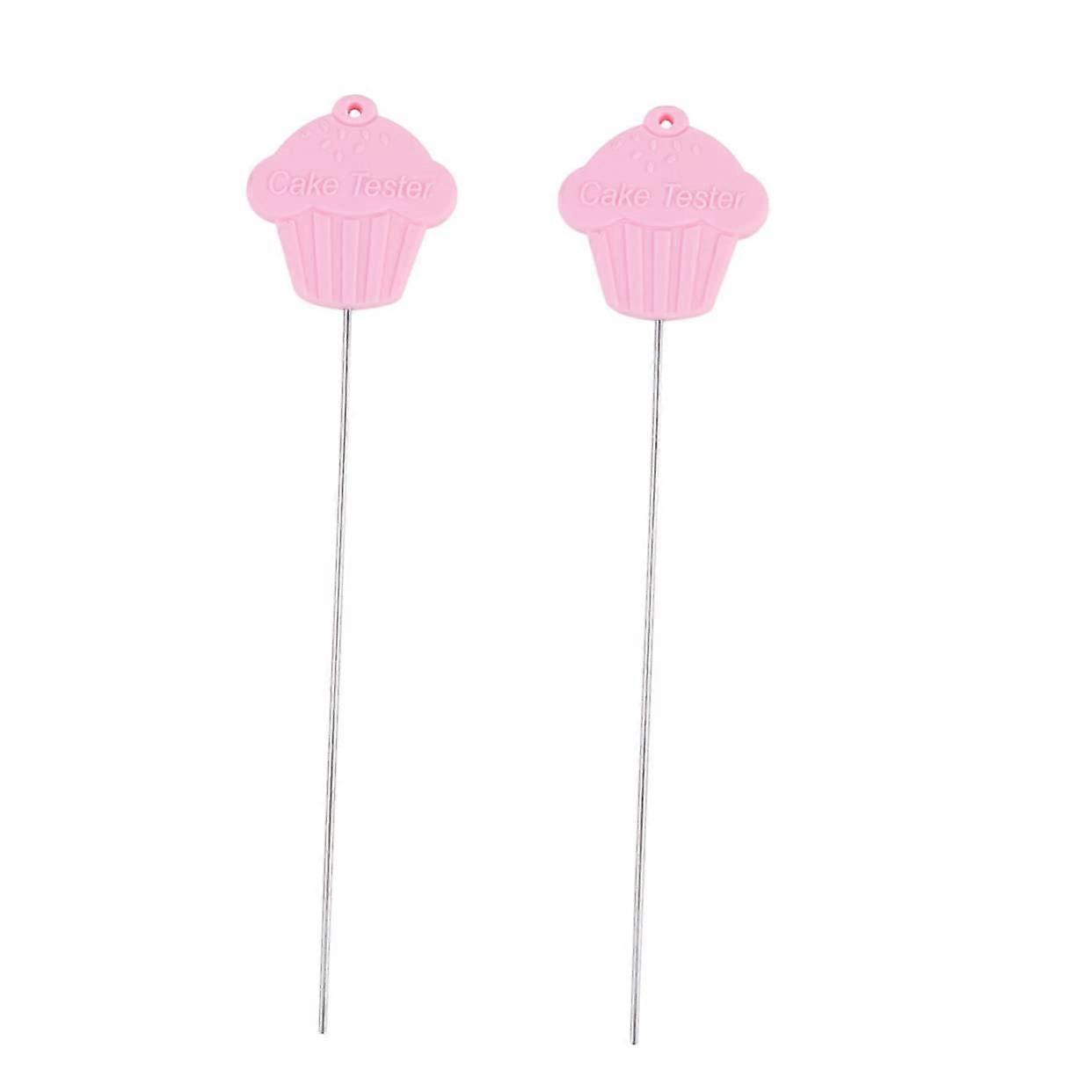 2PCS Stainless Steel Cake Tester Pink Baking Tool for Muffins Bread and Cake Testing Practical DIY Baking Needle with Silicone Grip for Easy Use