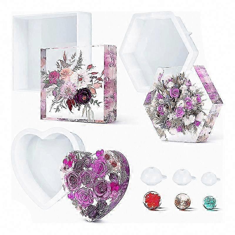 Epoxy Resin Kit for Flower Preservation - Deep Square Hexagon Heart Silicone Mold