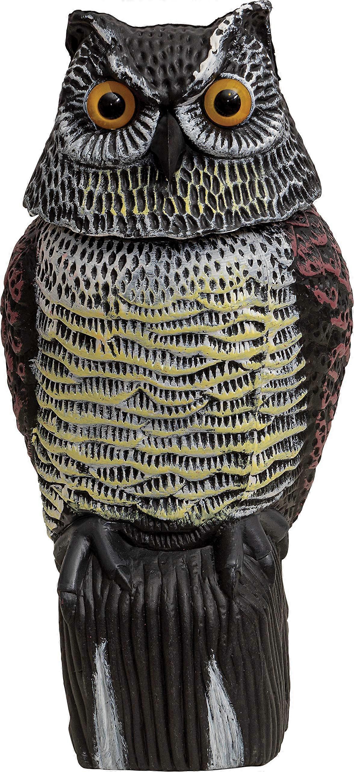 Life-Sized Decoy Owl with Rotating Head for Scaring Birds and Small Mammals - Realistic Plastic Outdoor Predator Model