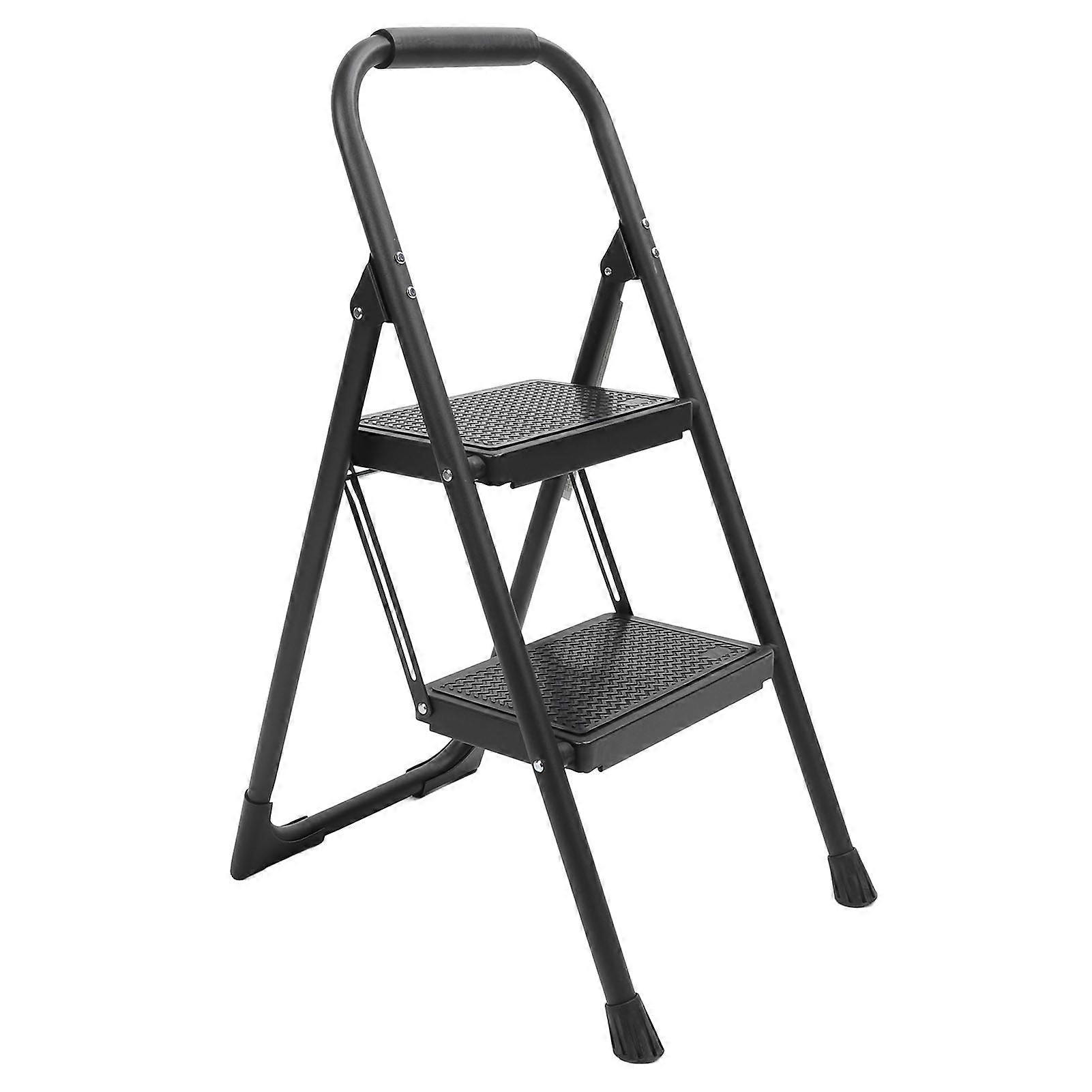 2 Step Ladder Foldable Stool, 150kg Load, 50x40x82cm Black