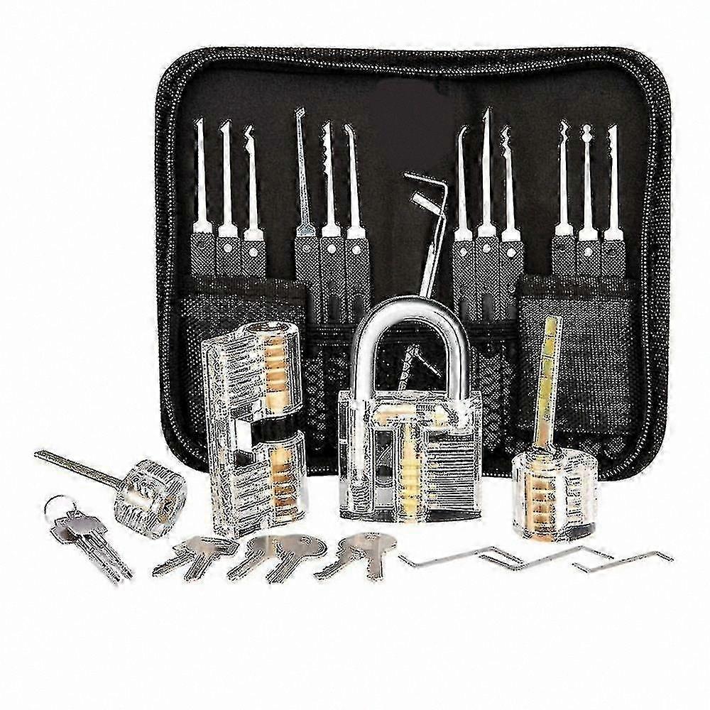 25-Piece Lock Picking Practice Set with 3 Transparent Locks for Skill Development