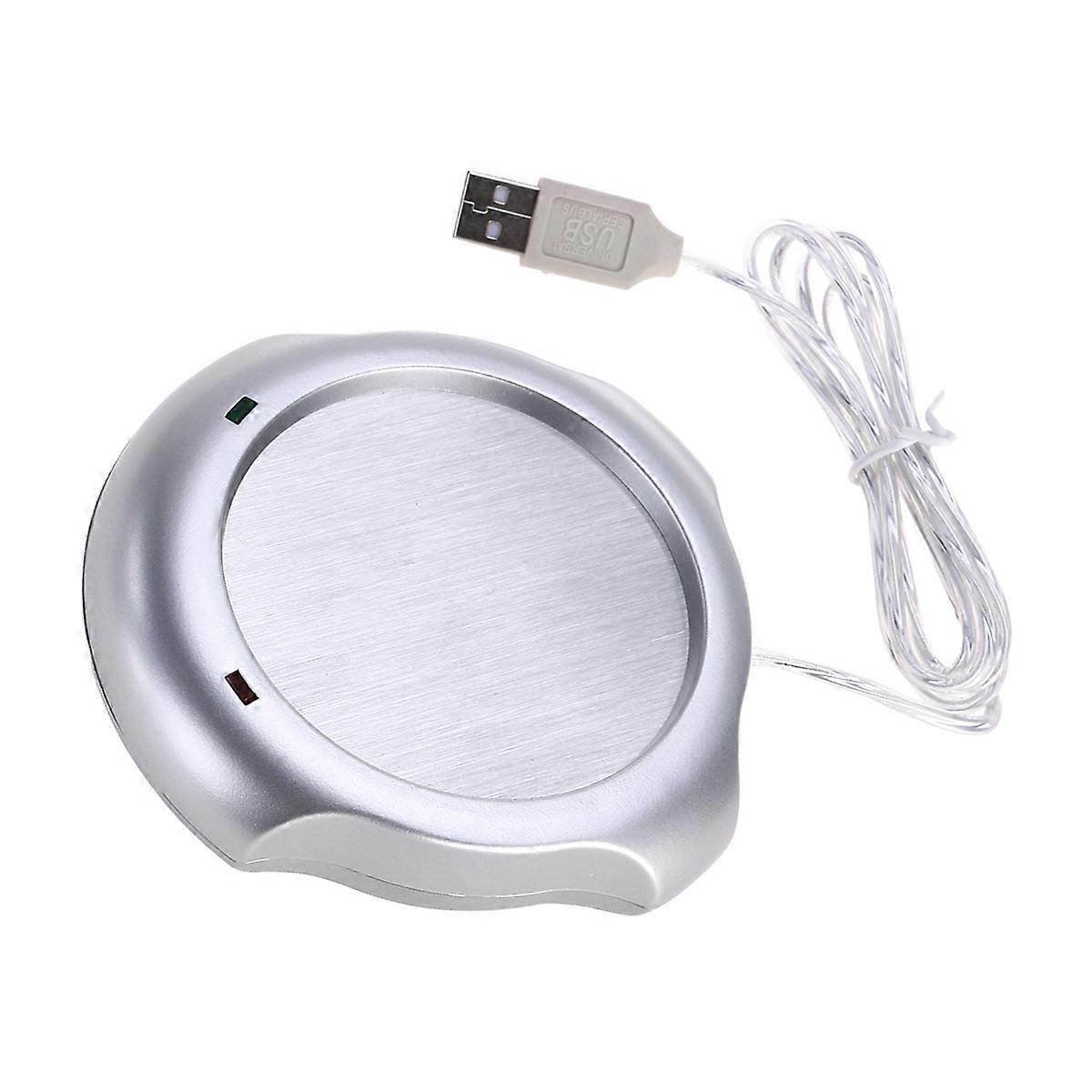 Desktop USB Mug Warmer for Drinks Keeps Beverages Warm with Extended Cord Silver ABS