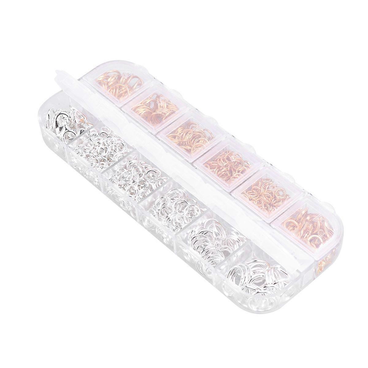 Jewelry Findings Kit For Handmade Crafts Including 1200Pcs Open Jump Rings And 12 Grids In Silver And Gold