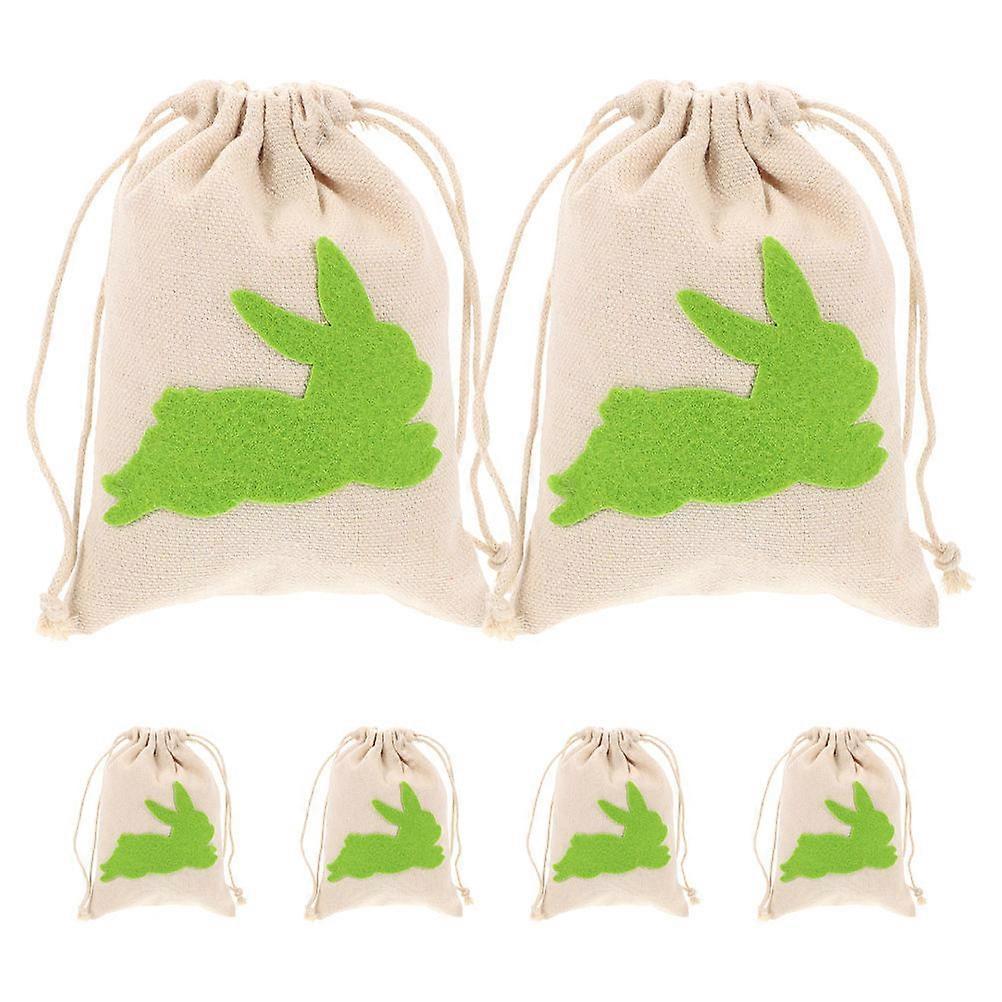 Reusable Canvas Easter Bunny Goody Bags for Party Favors and Candy Storage Green Set of 6 Small Bags