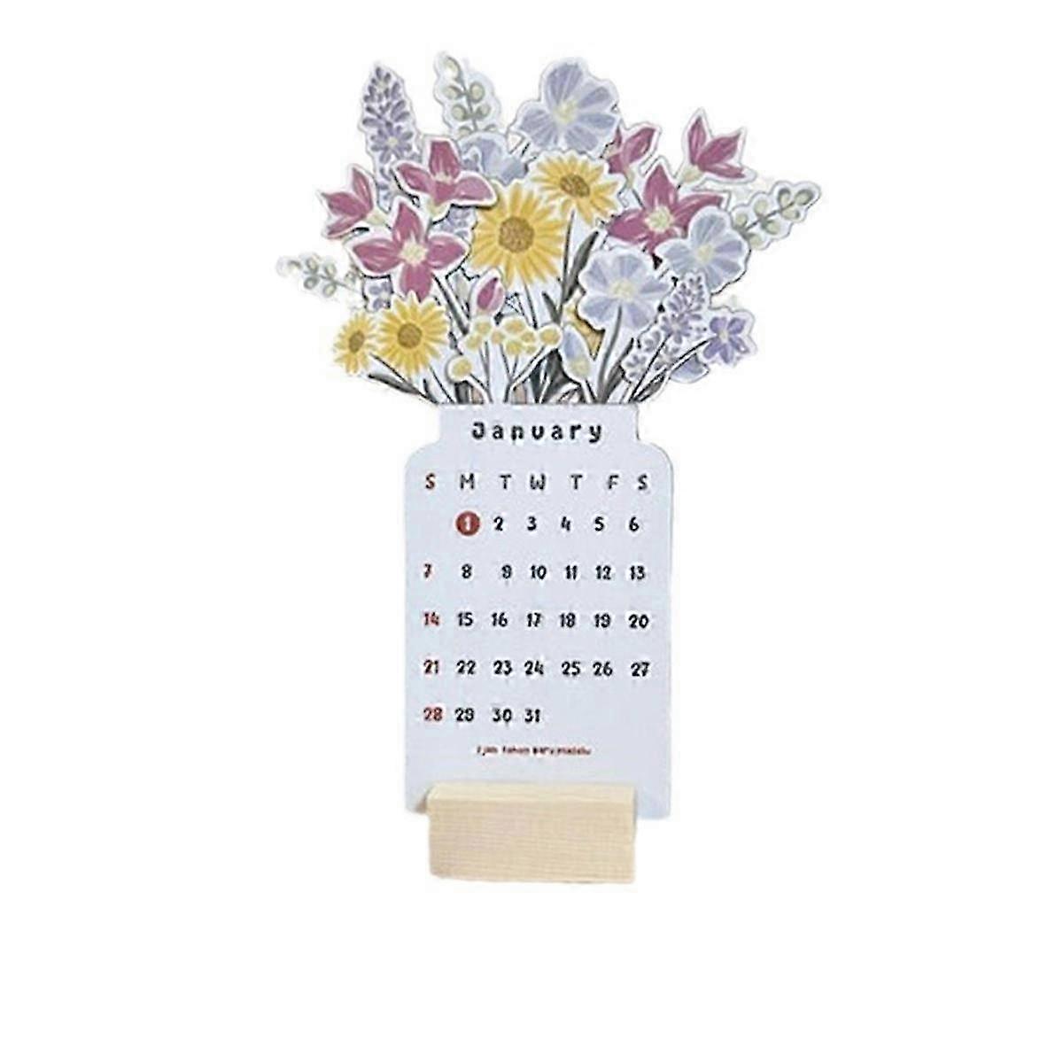 2024 Flower Desk Calendar Planner - Vase Shape Design with Daily Dates and Holidays Reference