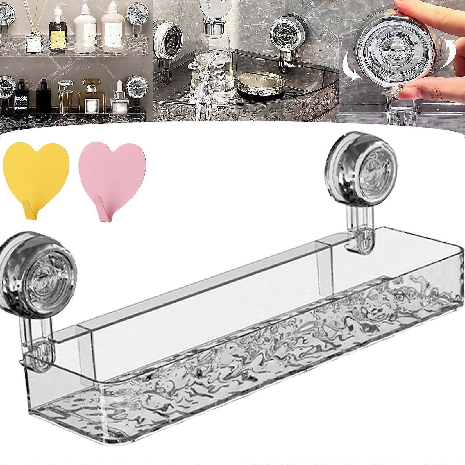 No-Drill Clear Wall Caddy Bathroom Storage Shelf With Suction Cup Transparent Acrylic Rectangle Silver