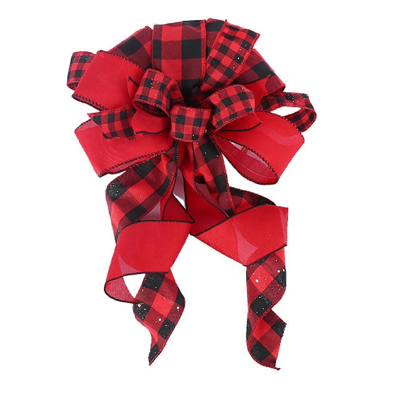 Christmas Tree Topper Plaid Bowknot Red Black Cloth Material Easy to Install For Christmas Trees