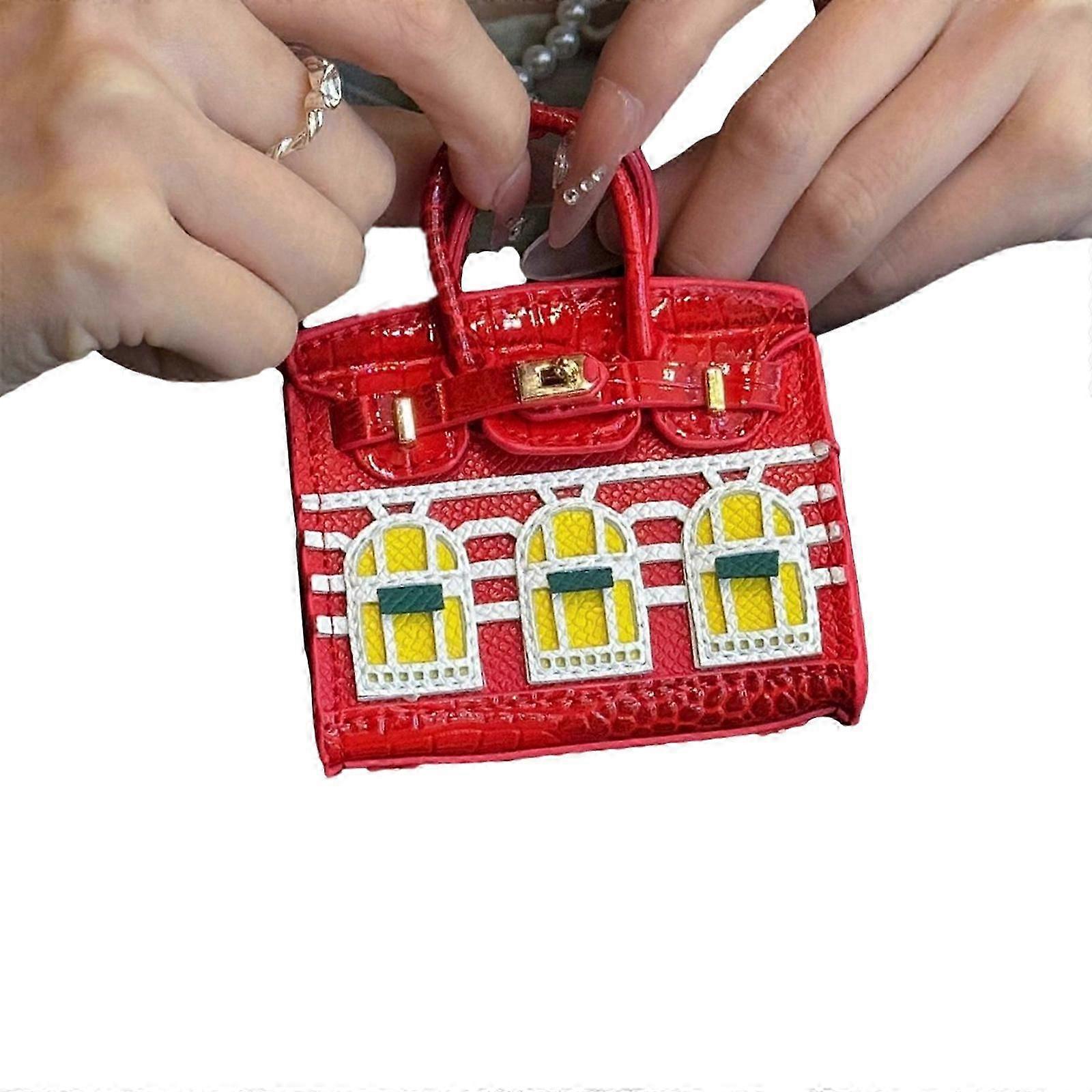 Versatile Microfiber Pouch for Keys and Accessories Handbag Keyring Coin Purse Samll House Window Handmade Keychain  Red