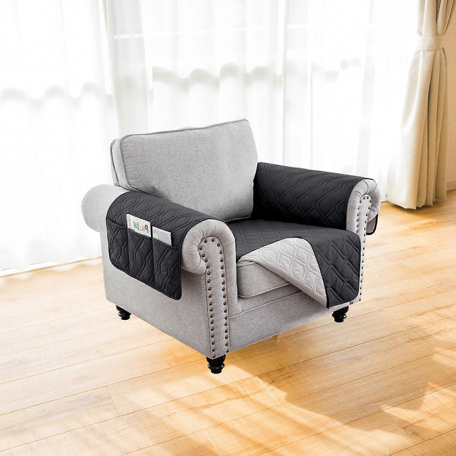 Recliner Sofa Cover Backless For 1/2/3 Seater With Pocket, Slipcovers Reversible Washable Elastic Adjustable Strap For Home,black