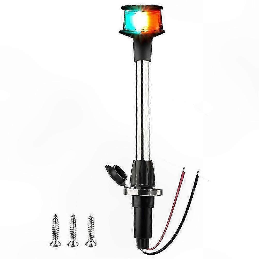 LED Boat Navigation Light with Red and Green Bi-Color Pole, Removable Plug Base, 12 Inch