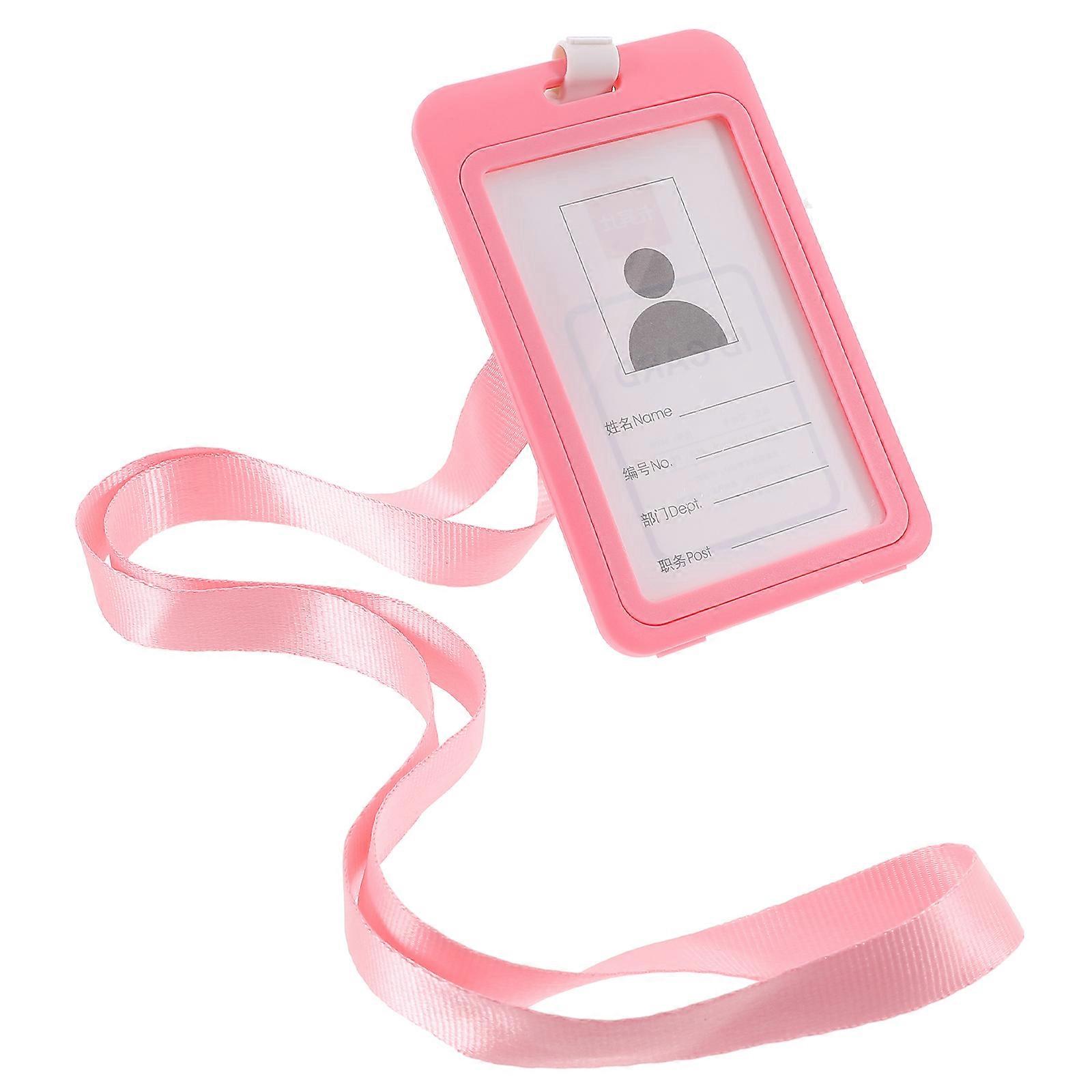 Badge Holder Name Tag Holder for Office Use 1Set with Pink Lanyard