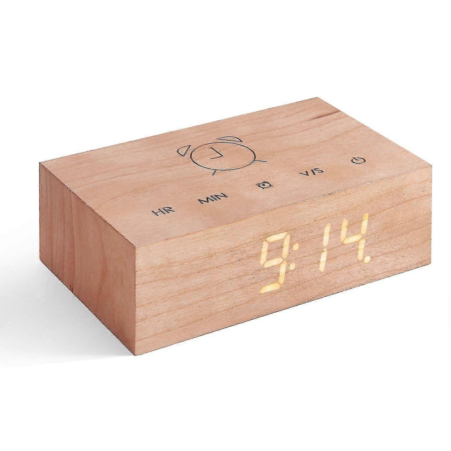Flip Click Clock Led Alarm Clock Sound Activated With New Flip Technology, Rechargeable With Laser Engraved Touch Controls, Various Wood Finishes