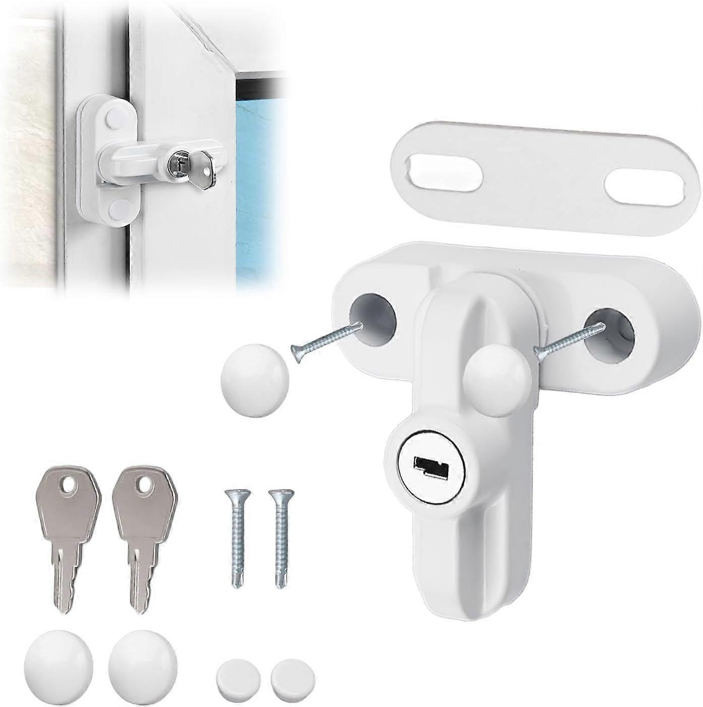 Keyed Sash Lock External Window Lock with 2 Keys, White Aluminum Alloy T-Shaped Buckle Window Lock for Single and Double Windows