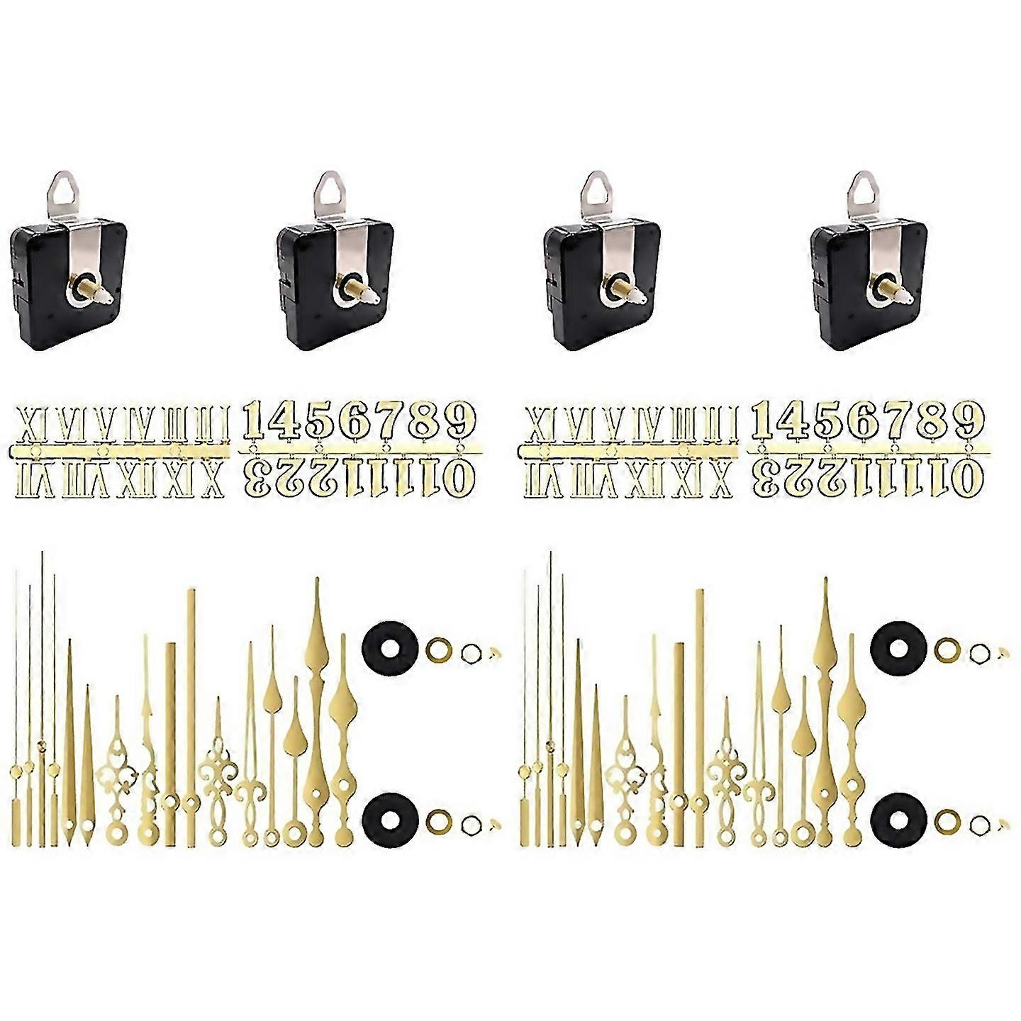 For 4pcs Quartz Clock Movement Part 12set Hands Contain Numerals Kit Gold