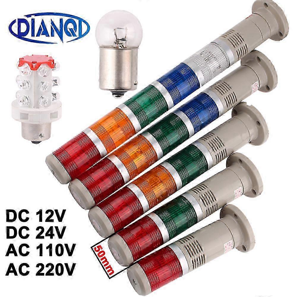 DC12V/24V Industrial Multilayer Warning Signal Tower Stack Lamp Steady Flash light Alarm caution machinery Buzzer/NO AC110V/220V 2025