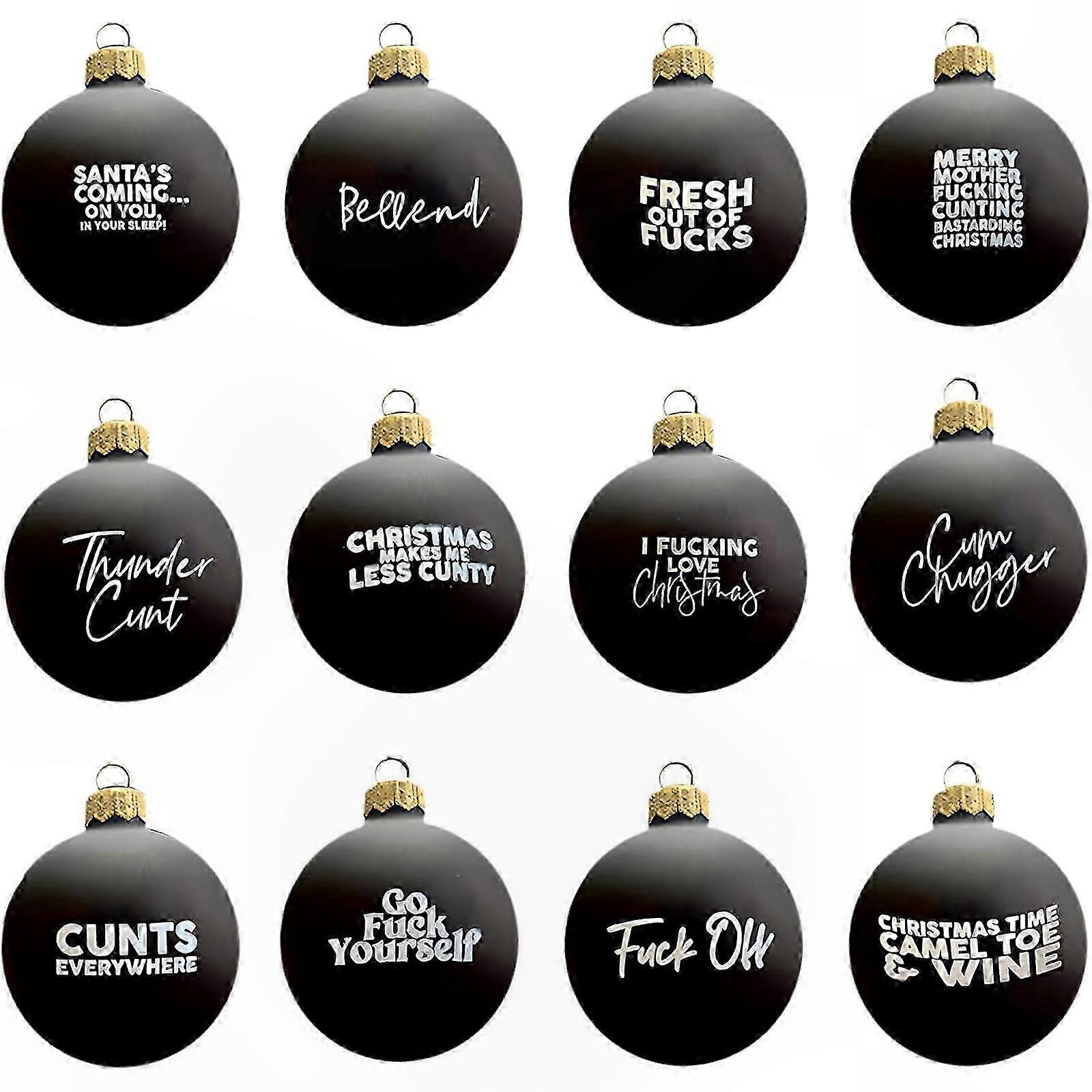 Humorous Holiday Decoration - Set of 12 Unique Baubles, 3D Festive Tree Pendant Made from Durable Plastic