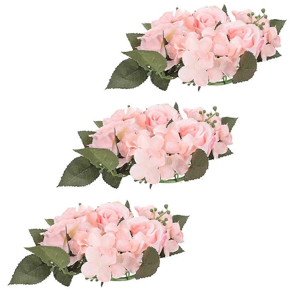 Pink Candle Rings for Table Decoration 6Pcs Artificial Flower Candle Ring
