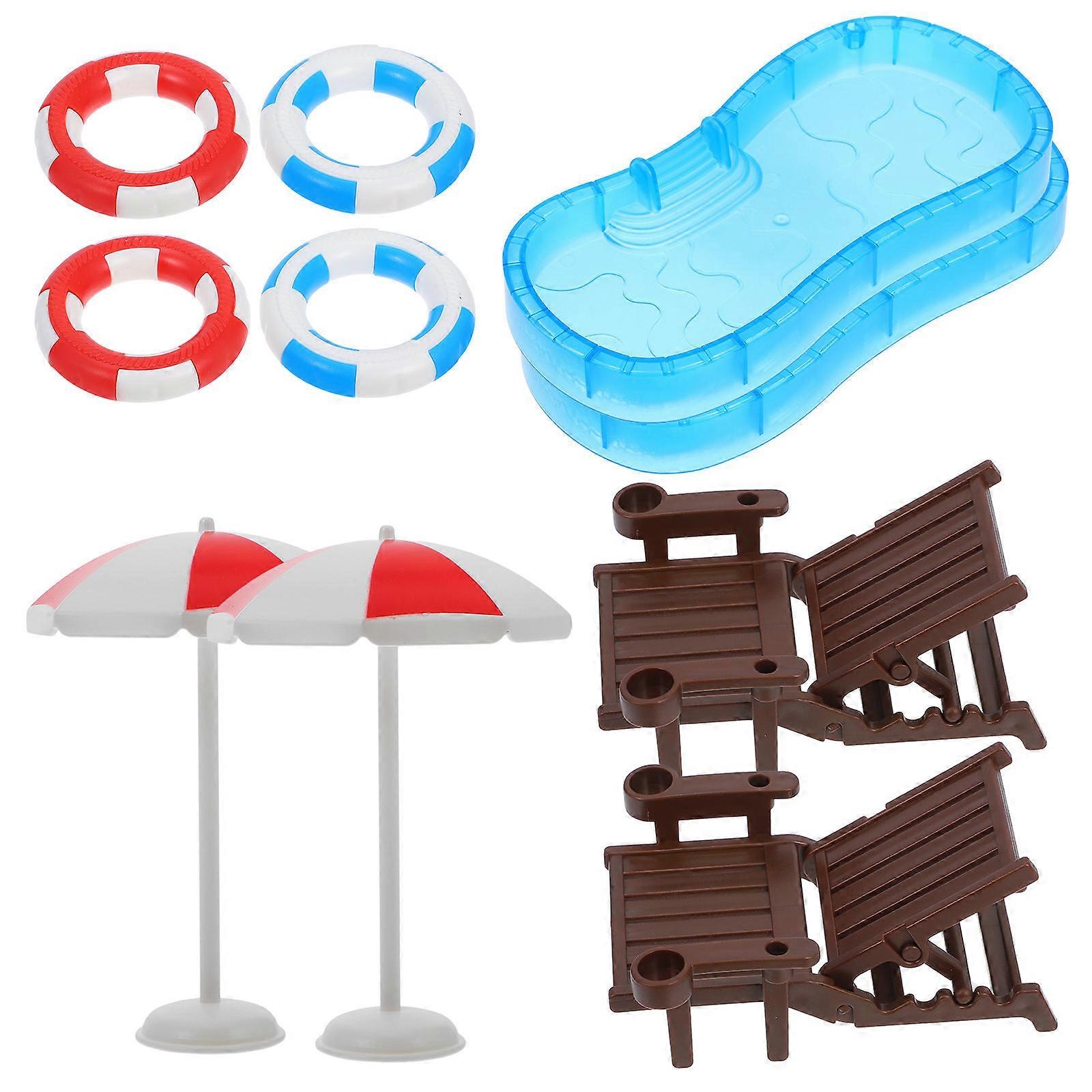 Swimming Pool Model Mini House Swim Ring for Playing 2Sets Assorted Color