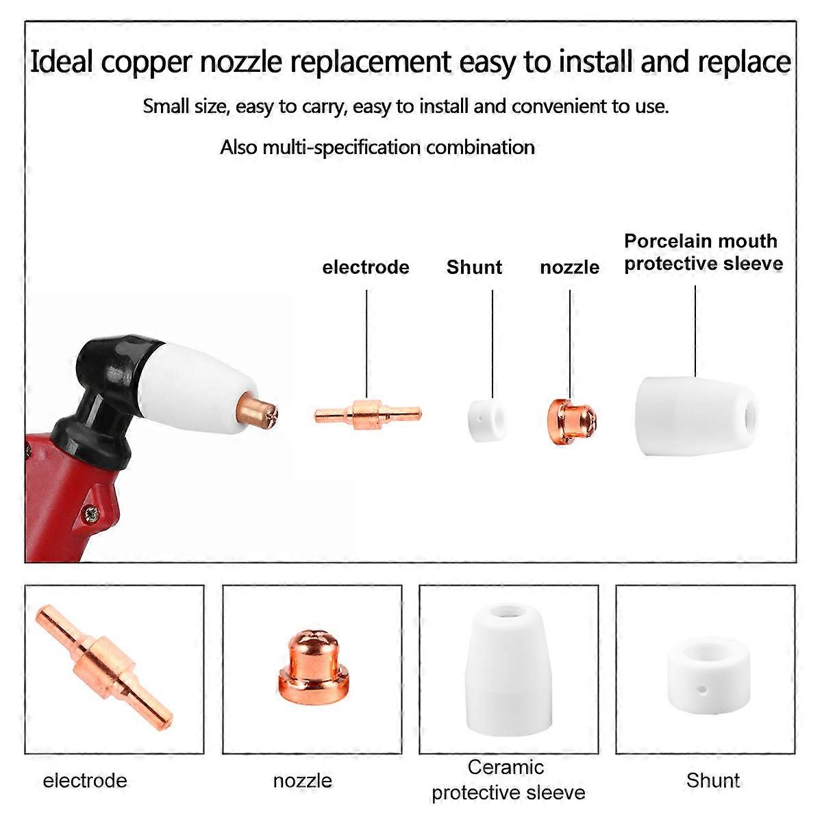 Plasma Nozzle Accessories 46Pcs For Technicians Industrial Use Smooth And Glossy Copper Cutter Tip Electrodes