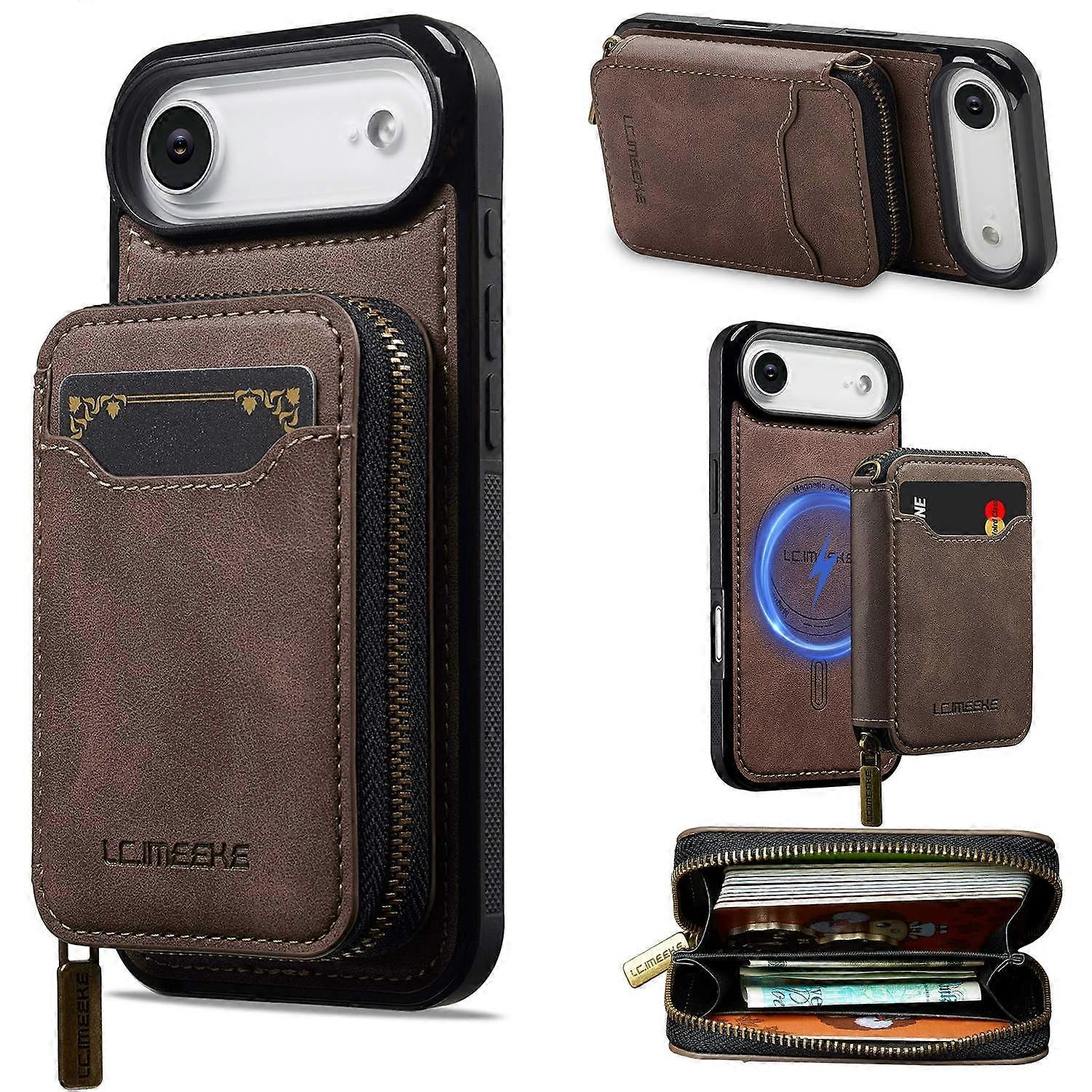 LC.IMEEKE L6 For iPhone Air Magnetic Case Detachable Zipper Wallet Leather Coated PC + TPU Phone Cov