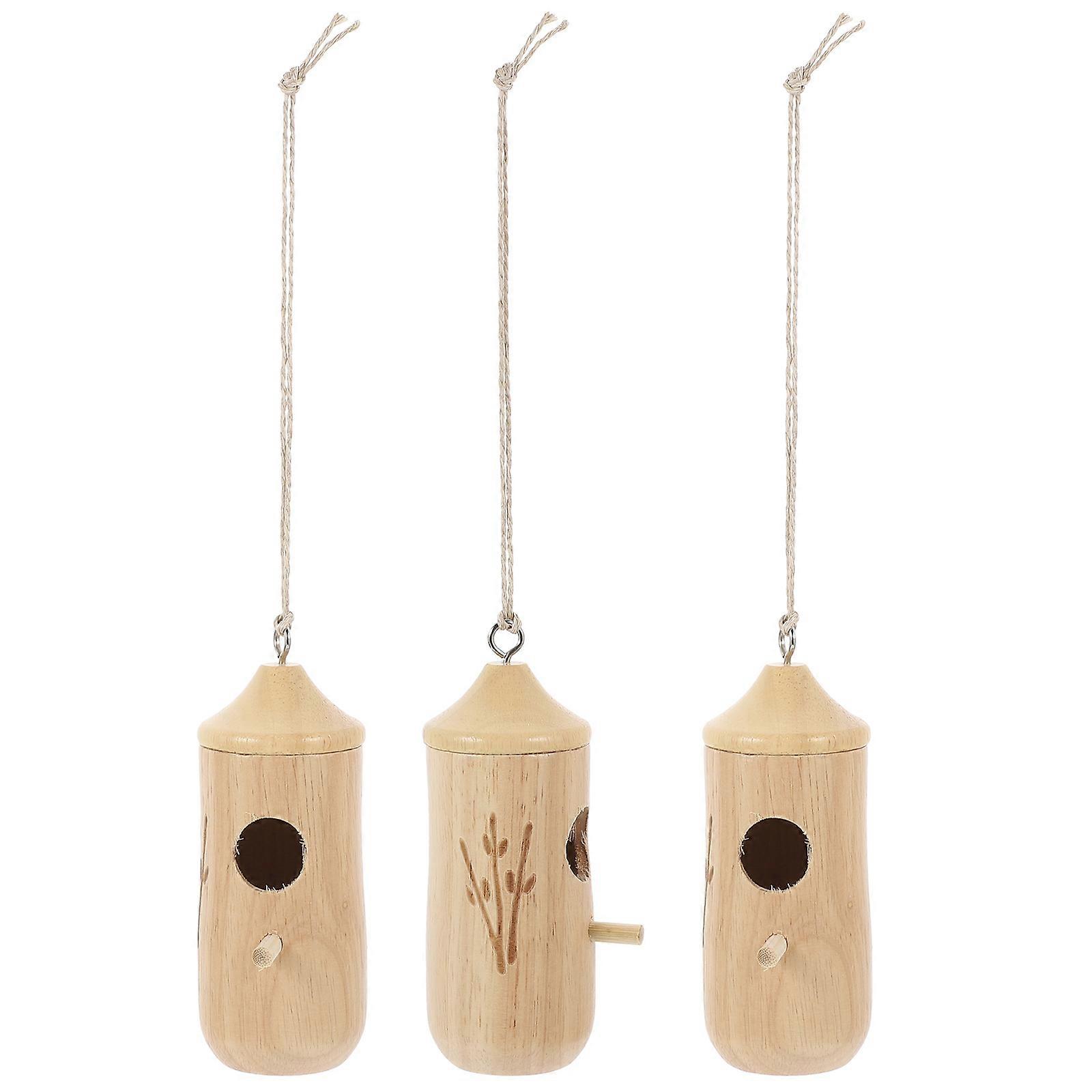 3 szt. małych gniazd dla ptaków, jasnożółte, drewniane, do dekoracji ogrodu dla ptaków w otoczeniu zewnętrznym, z pięknym naturalnym stylem i doskonałym wykonaniem