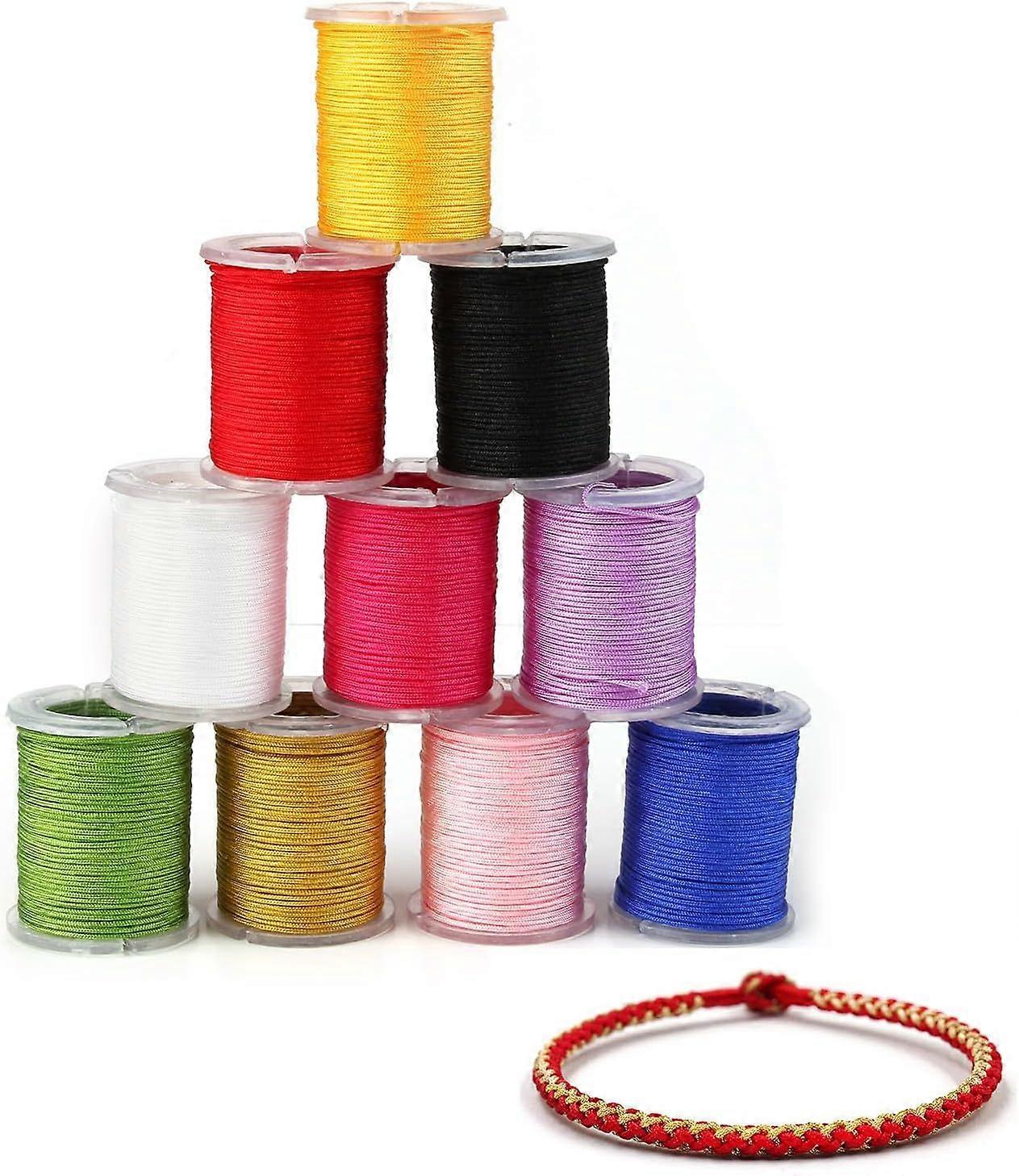 10 Rolls 08mm Nylon Beading Thread Cord Colored Set Satin Cord Chinese Knotting Cord Macrame Beading String Silky Nylon Thread Bracelet String for DIY
