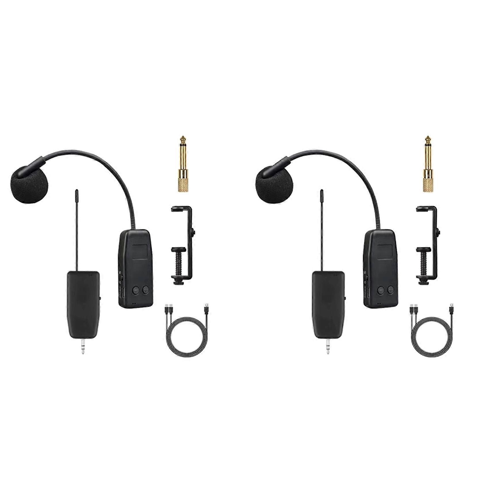 2X 2.4G Wireless Microphone System for Violin, Cello, Guitar Clip-on Transmitter and Receiver, 50 Meters Range